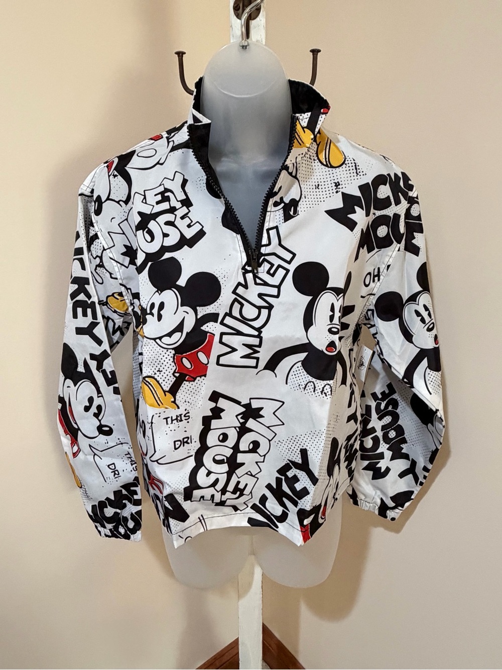 NEW DISNEY ORIGINAL MICKEY MOUSE COMIC ¼ ZIP WINDBREAKER CROPPED JACKET SIZE XS